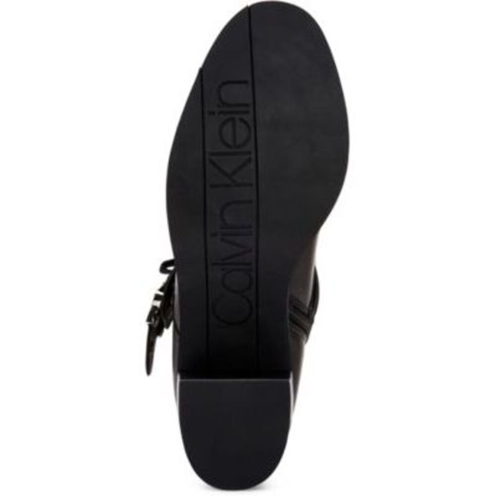 CALVIN KLEIN Womens Black Up Snap Pahi Toe Block Heel Leather Booties 9.5 M - Picture 4 of 4